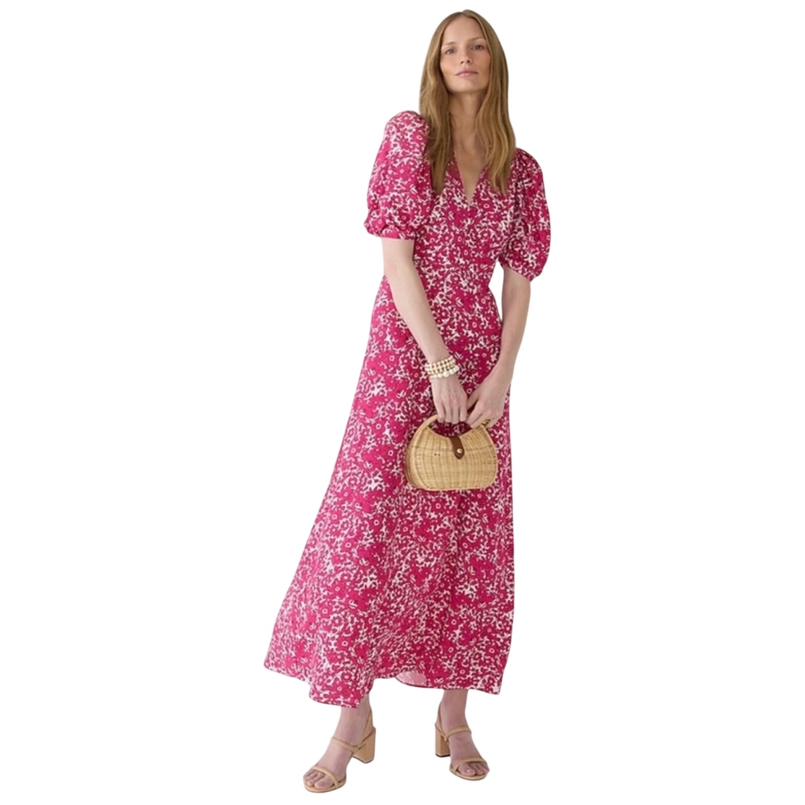 New J Crew Collection Puff Sleeve V-Neck Drapey Floral Maxi Dress $298 Size 00